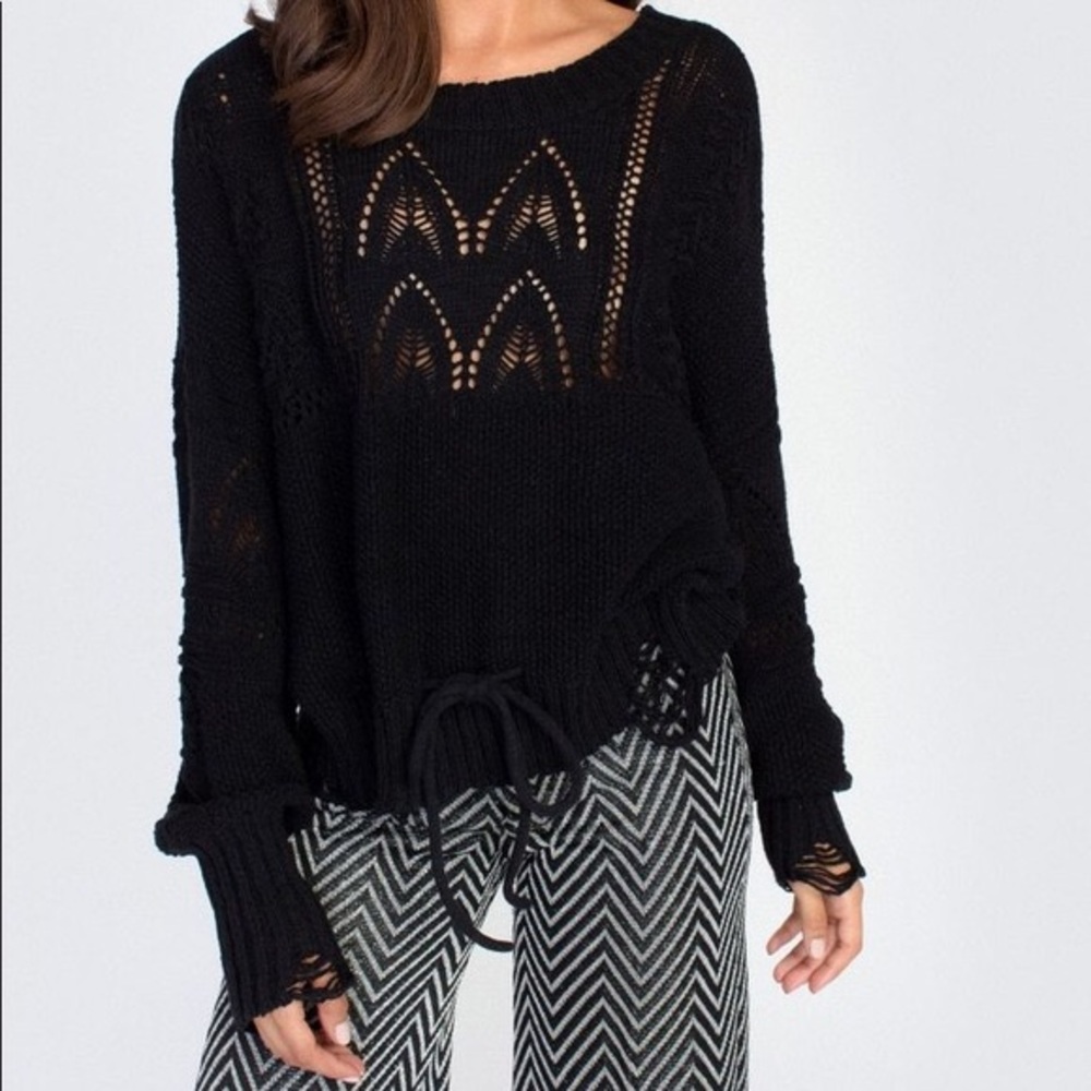 Wildfox Addie Distressed Sweater, black, sz M